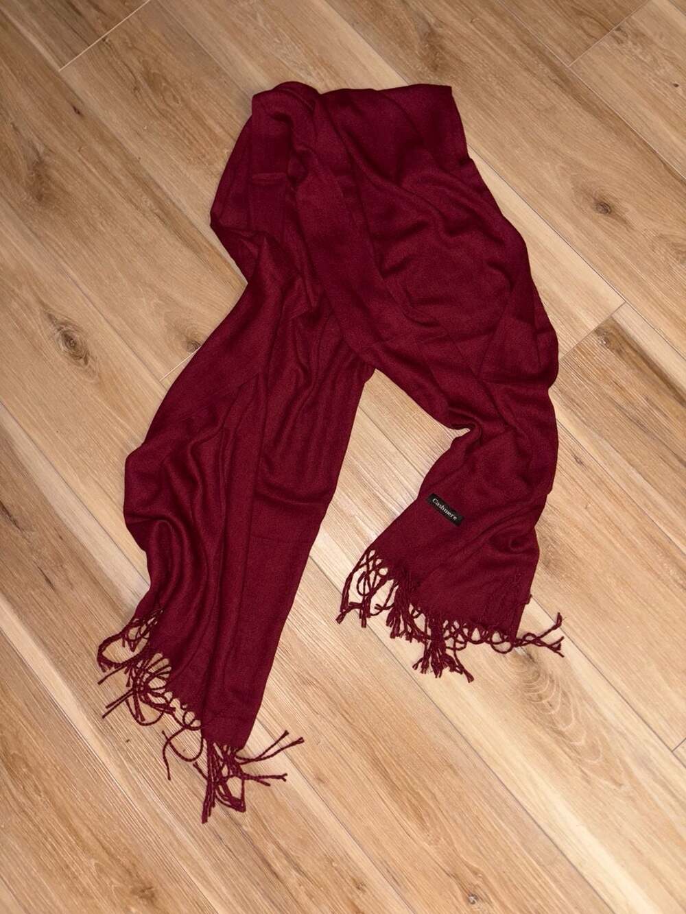 Luxurious Wine Red Burgundy 100% Cashmere Fringe Scarf 72"